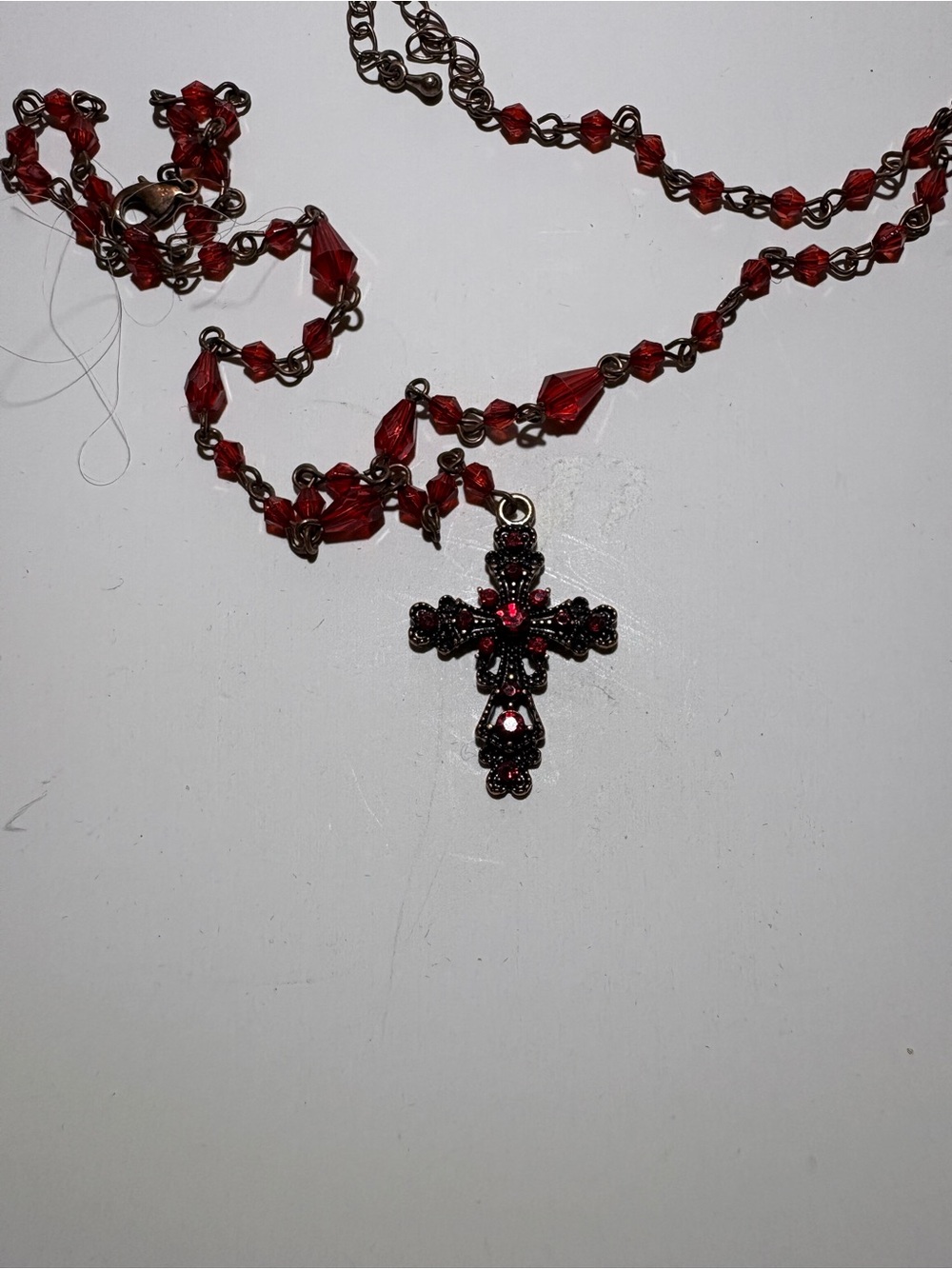 Red Crystal Cross Pendant Necklace - Women Jewelry - Picture 3 of 3